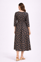 Dark Teal Floral Maternity Umbrella Kurti with Double Side Invisible Zip – Cotton Blend Feeding Wear
