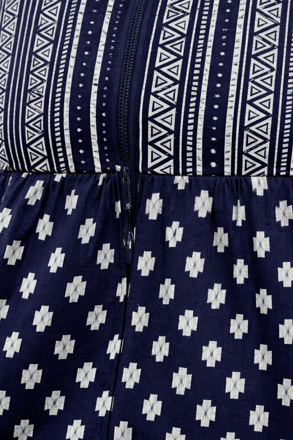 Navy Blue Ethnic Printed Maternity Umbrella Kurti with Double Side Invisible Zip – Cotton Blend Feeding Wear