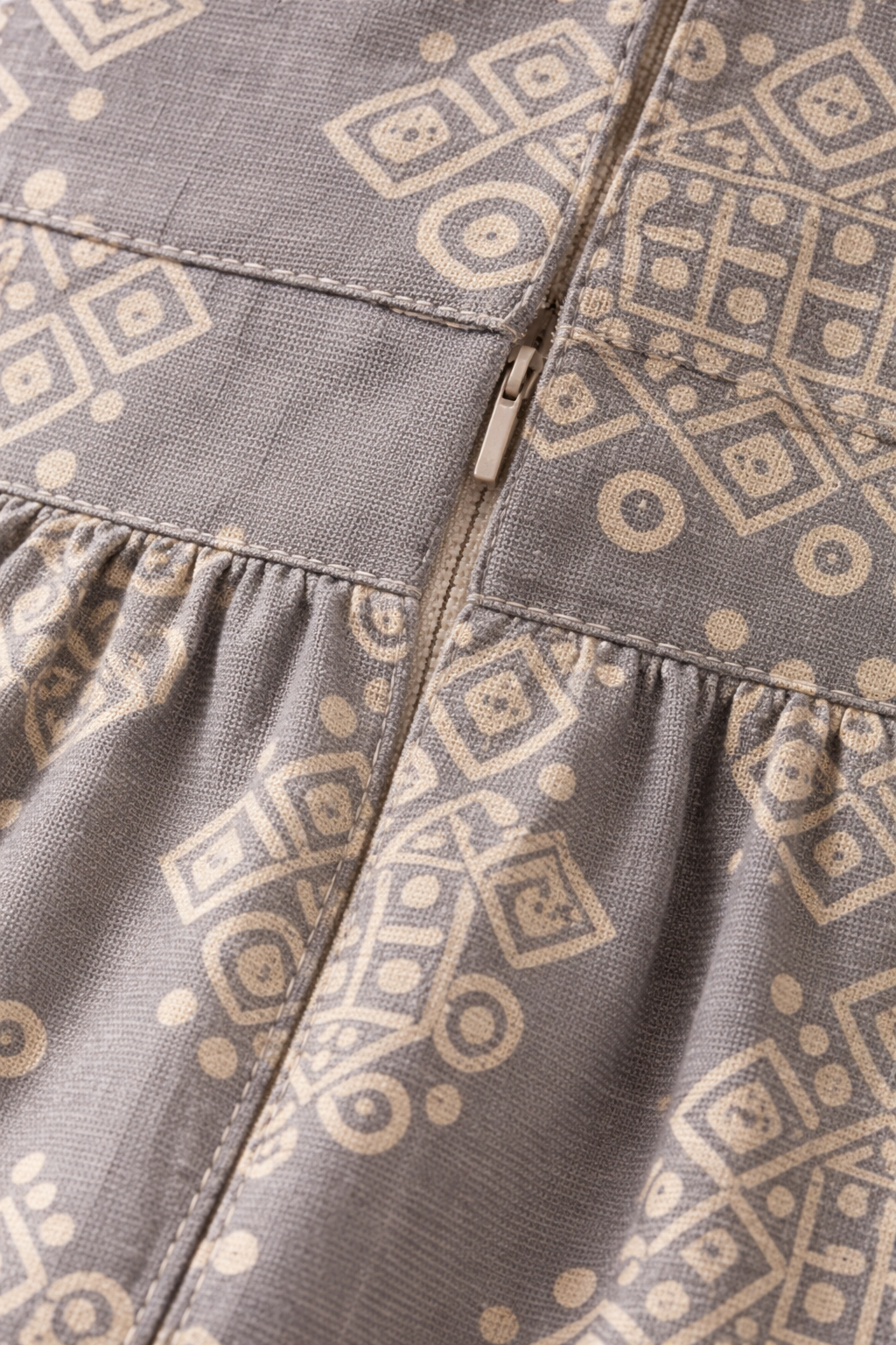 Grey Geometric Printed Maternity Umbrella Kurti with Double Side Invisible Zip – Cotton Blend Feeding Wear