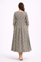 Grey Geometric Printed Maternity Umbrella Kurti with Double Side Invisible Zip – Cotton Blend Feeding Wear