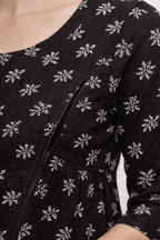 Black Maternity Umbrella Kurti with Double Side Invisible Zip – Cotton Blend Feeding Wear