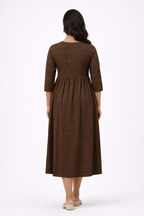 Brown Printed Maternity Umbrella Kurti with Double Side Invisible Zip – Cotton Blend Feeding Wear
