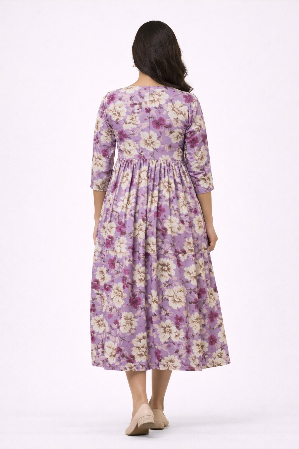 Lavender Floral Printed Maternity Umbrella Kurti with Double Side Invisible Zip – Cotton Blend Feeding Wear