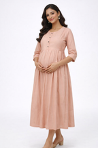 Peach Solid Maternity Kurti with Front Buttons & Double Side Invisible Zip – Cotton Blend Feeding Wear