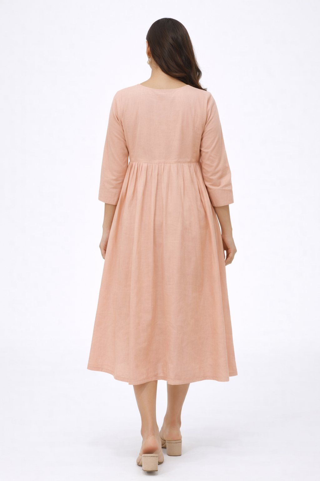 Peach Solid Maternity Kurti with Front Buttons & Double Side Invisible Zip – Cotton Blend Feeding Wear