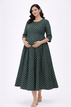 Dark Green Geometric Printed Maternity Umbrella Kurti with Double Side Invisible Zip