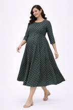 Dark Green Geometric Printed Maternity Umbrella Kurti with Double Side Invisible Zip