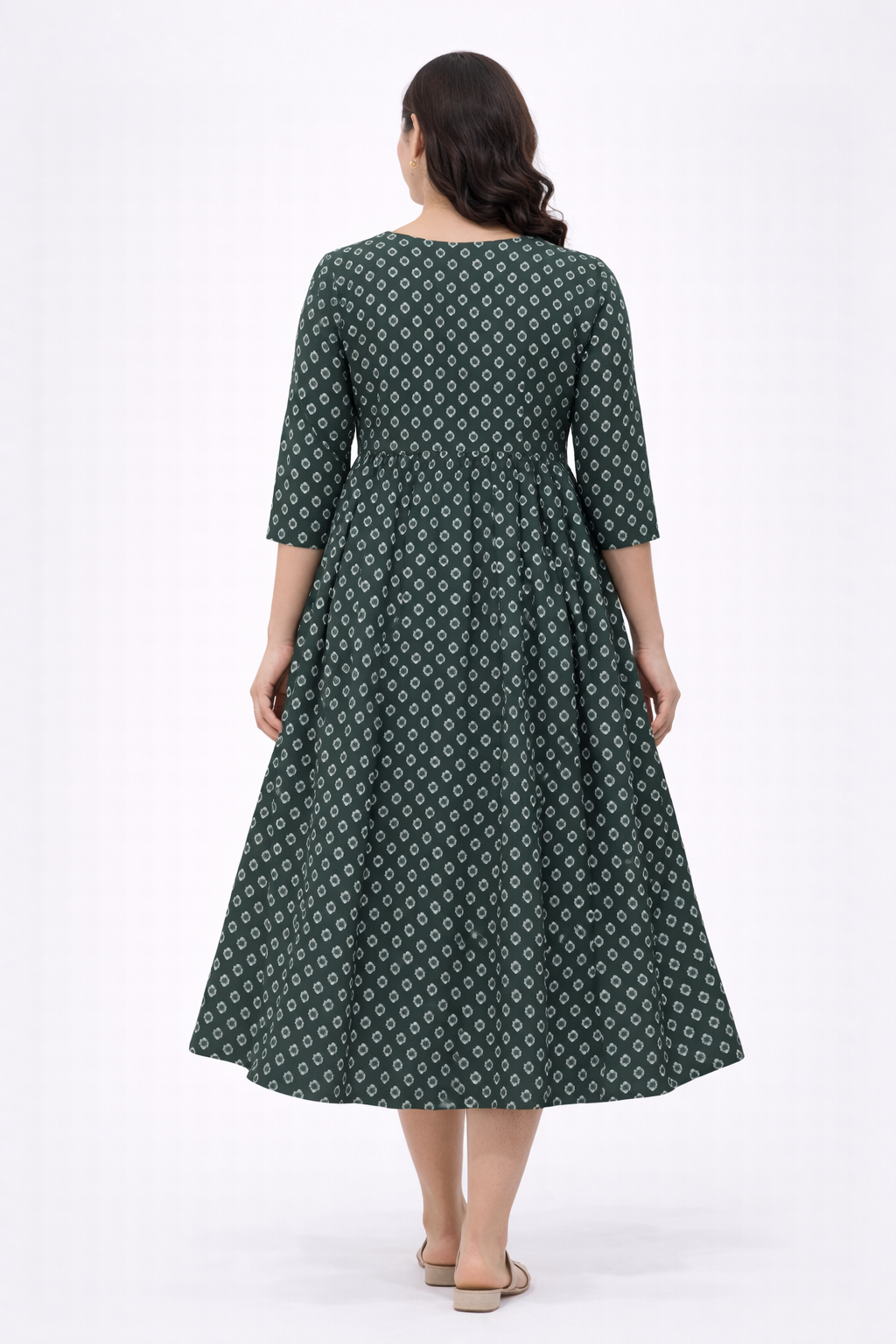 Dark Green Geometric Printed Maternity Umbrella Kurti with Double Side Invisible Zip