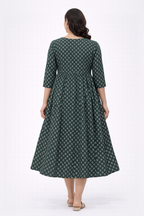 Dark Green Geometric Printed Maternity Umbrella Kurti with Double Side Invisible Zip