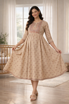 Sandal Printed Maternity Feeding Dress with Double Side Zip – Cotton Blend Umbrella Kurti