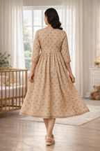 Sandal Printed Maternity Feeding Dress with Double Side Zip – Cotton Blend Umbrella Kurti