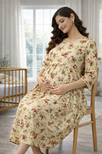 Sandal with Red Floral Printed Maternity Feeding Dress – Cotton Blend Umbrella Kurti with Double Side Zip