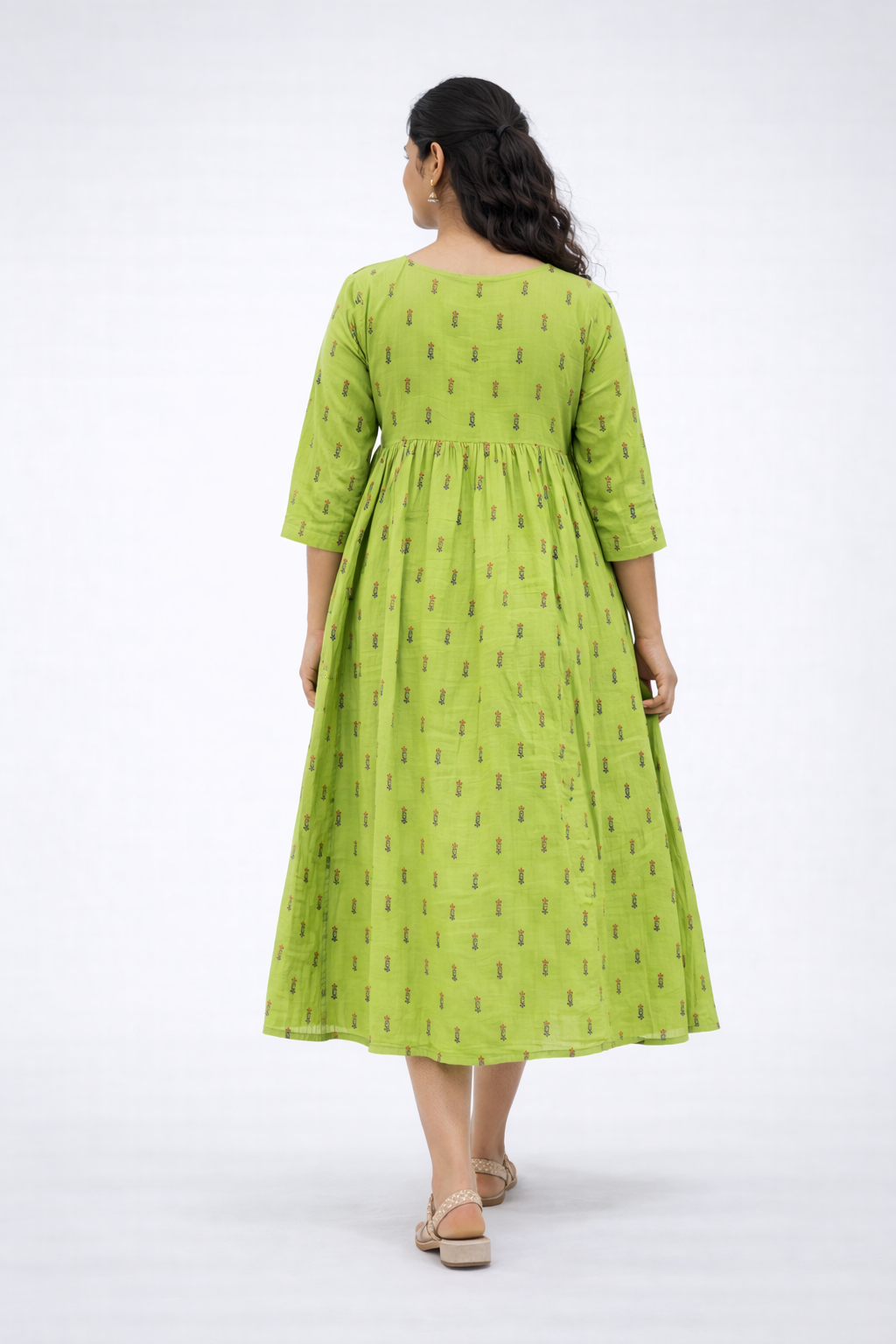 Parrot Green Printed Maternity Feeding Dress with Double Side Zip – Cotton Blend Umbrella Kurti