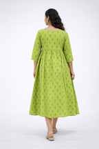 Parrot Green Printed Maternity Feeding Dress with Double Side Zip – Cotton Blend Umbrella Kurti