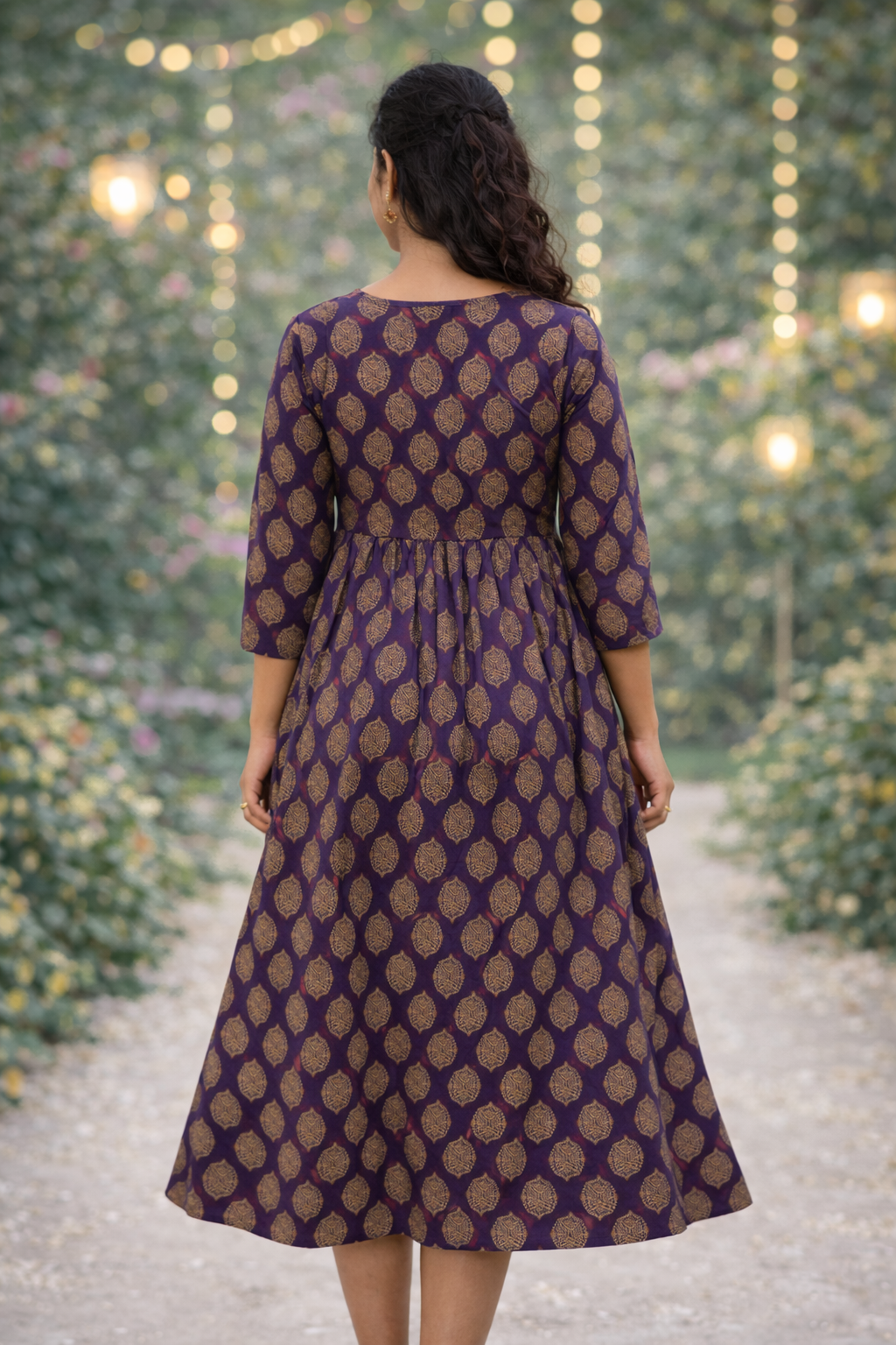 Violet Printed Maternity Feeding Dress with Double Side Zip – Cotton Blend Umbrella Kurti