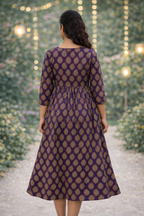 Violet Printed Maternity Feeding Dress with Double Side Zip – Cotton Blend Umbrella Kurti