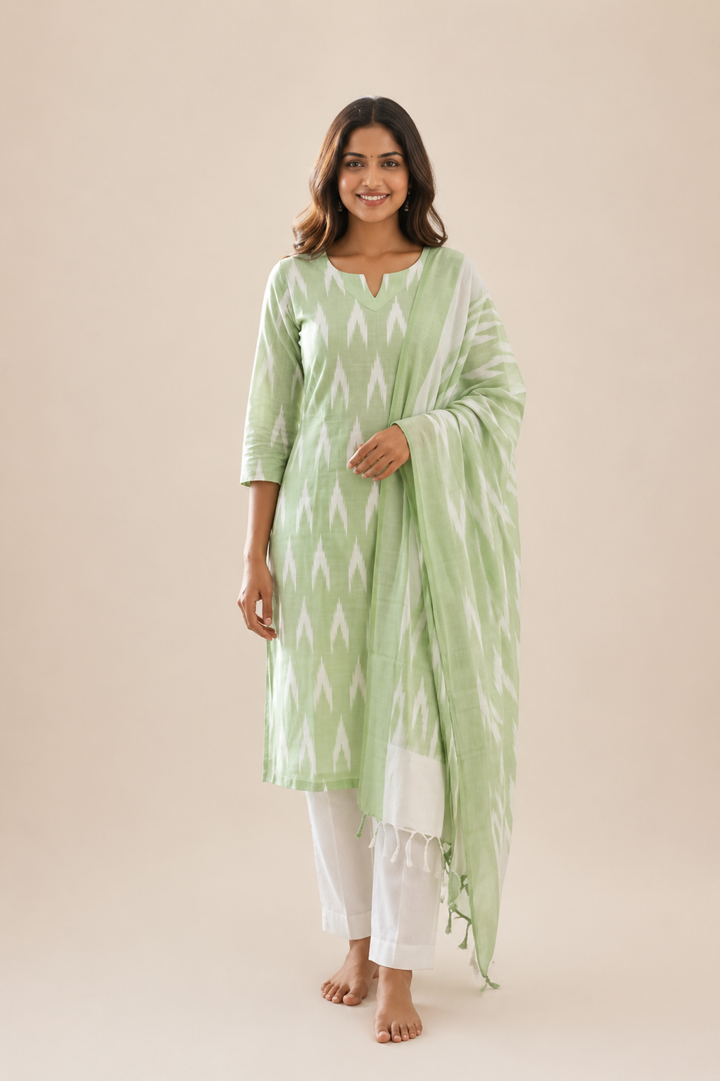 Pastel Green Ikkat Cotton Salwar Suit