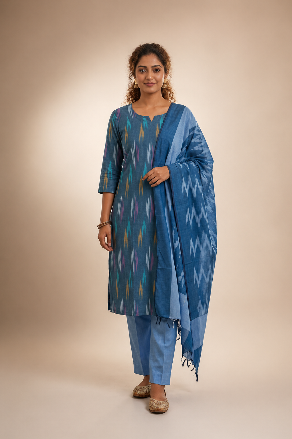 Elegant Blue Ikkat Cotton Salwar Suit