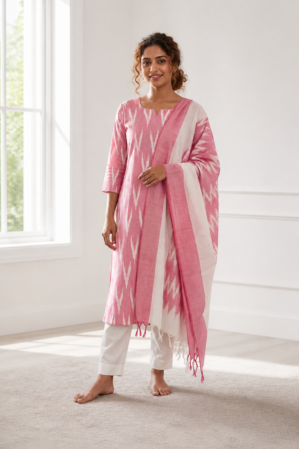 Light Pink Ikkat Cotton Salwar Suit
