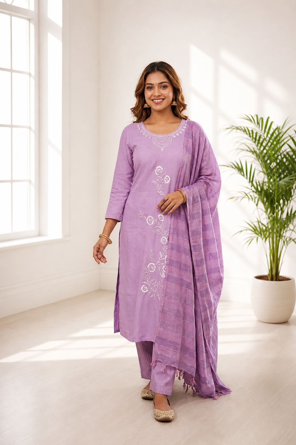 Lavender Roman Silk Salwar Suit