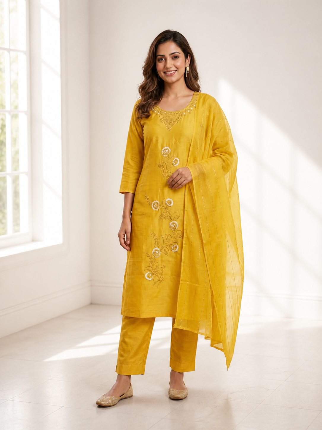 Mustard Yellow Roman Silk Salwar Suit