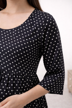 Black Polka Dot Maternity Umbrella Dress with Double Side Invisible Zip