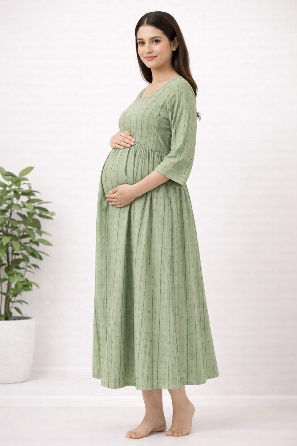 Pista Green Maternity Umbrella Dress with Double Side Invisible Zip