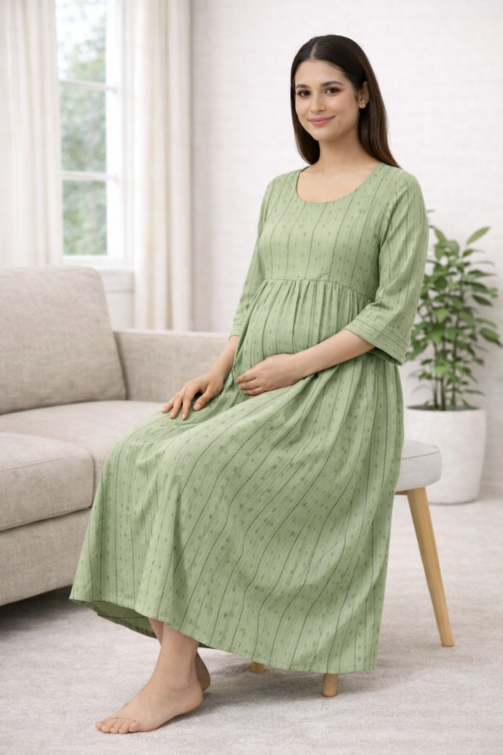 Pista Green Maternity Umbrella Dress with Double Side Invisible Zip