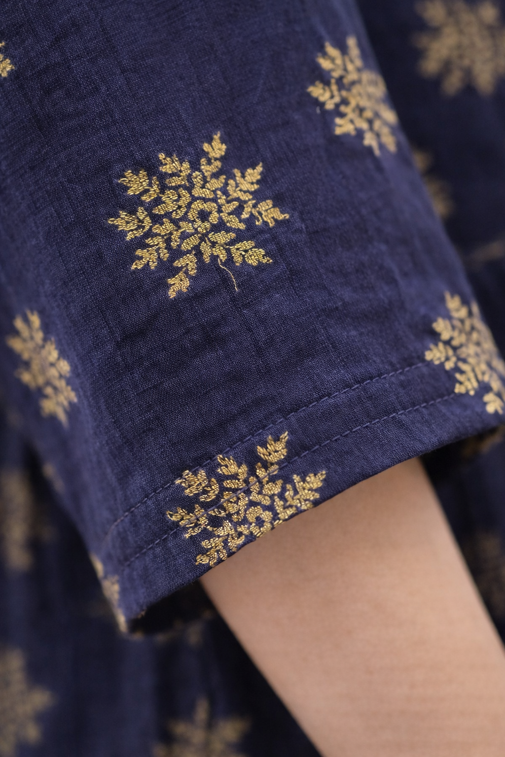 Navy Blue Printed Maternity Umbrella Dress with Double Side Invisible Zip