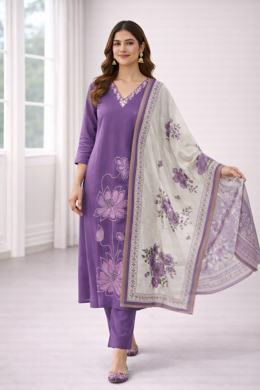 Lavender Vatican Fabric Umbrella Salwar Suit Set