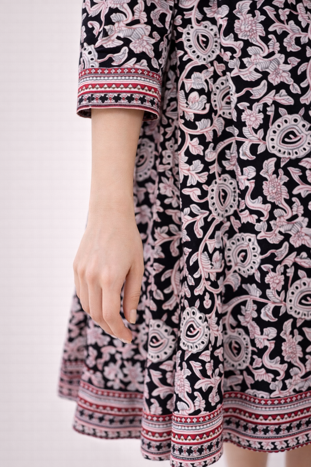 Black Printed Umbrella Kurthi – Jaipur Cotton, Round Neck