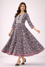 Black Printed Umbrella Kurthi – Jaipur Cotton, Round Neck