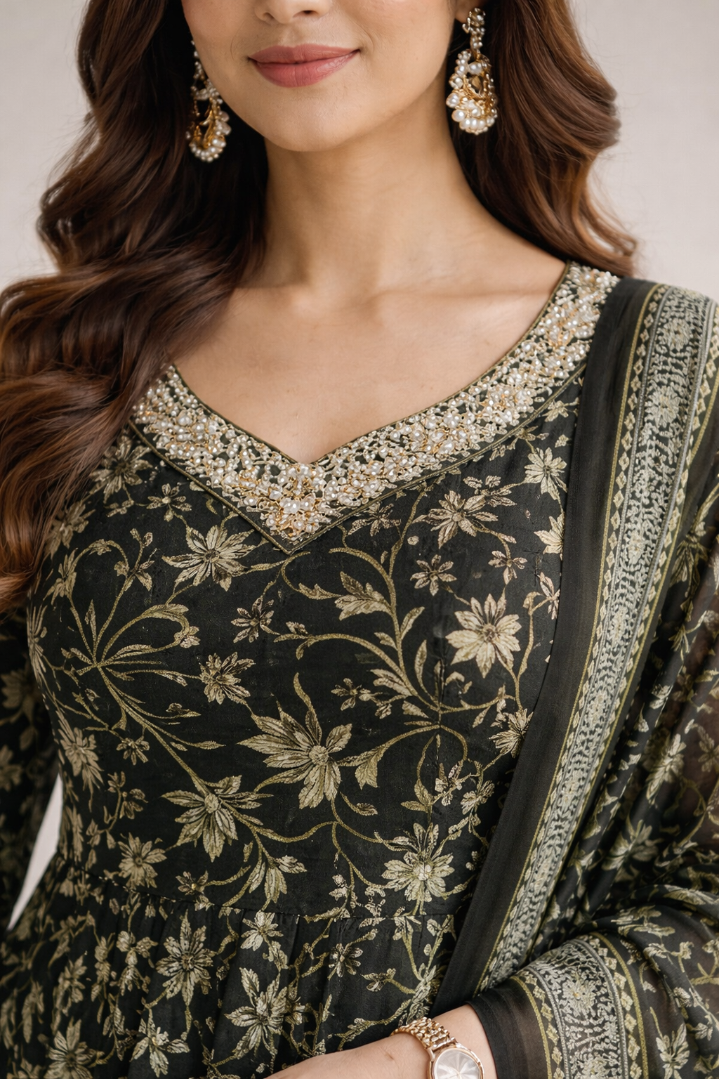 Black Printed Umbrella Salwar Suit Set with Dupatta