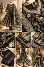 Black Printed Umbrella Salwar Suit Set with Dupatta