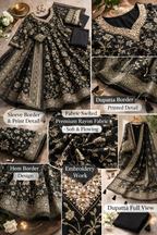Black Printed Umbrella Salwar Suit Set with Dupatta