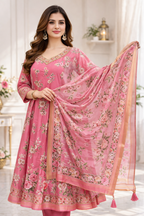 Pink Umbrella Salwar Suit Set with Dupatta