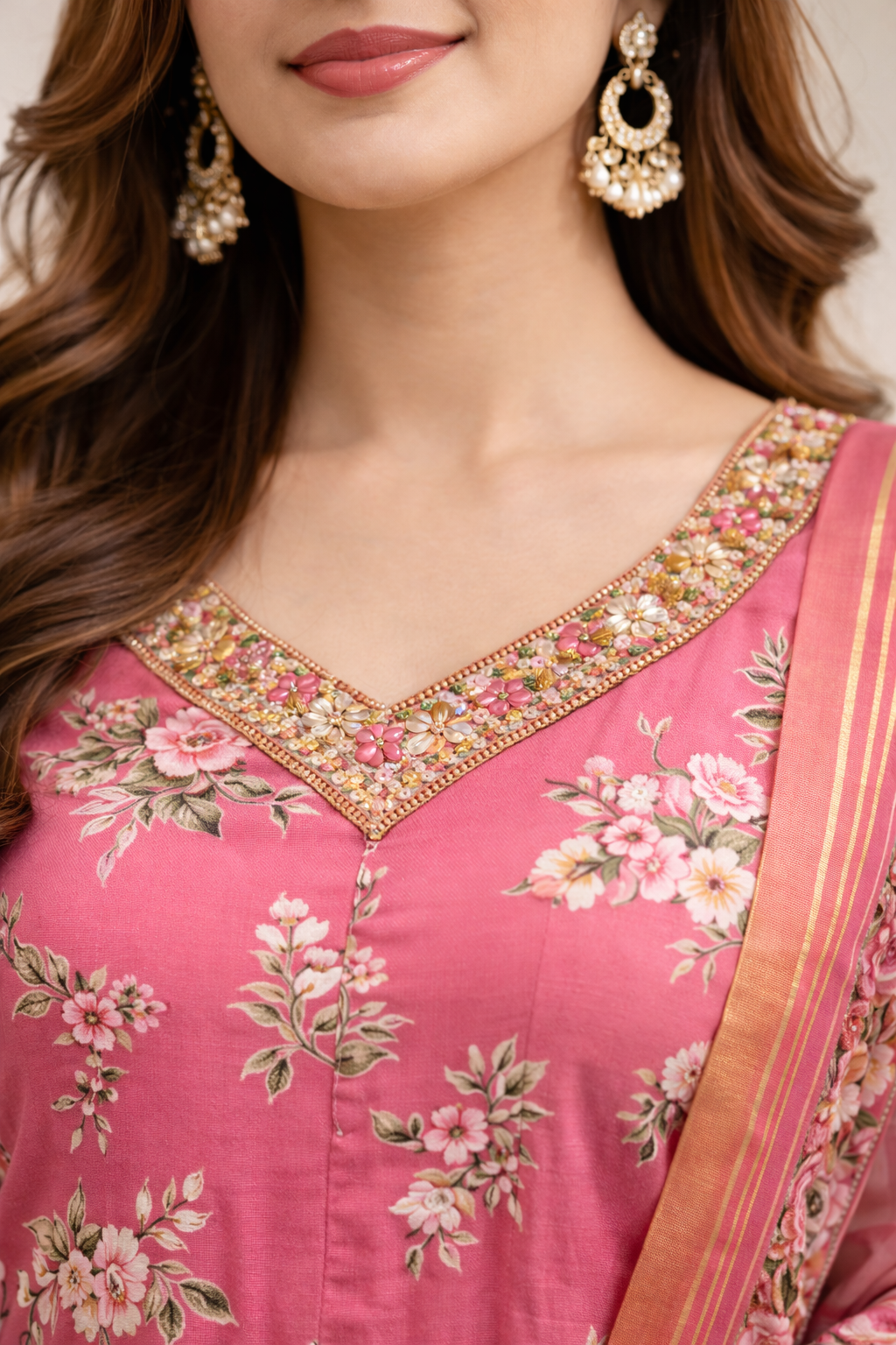 Pink Umbrella Salwar Suit Set with Dupatta
