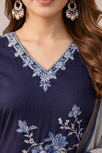 Navy Blue Embroidered Salwar Suit Set with Dupatta