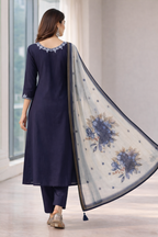 Navy Blue Embroidered Salwar Suit Set with Dupatta