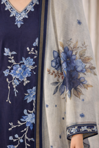 Navy Blue Embroidered Salwar Suit Set with Dupatta