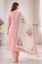 Peach Umbrella Salwar Suit Set with Floral Dupatta