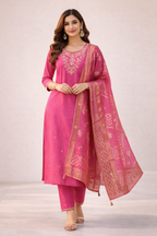 Pink Aari Work Salwar Suit Set with Dupatta
