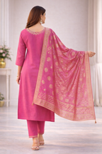 Pink Aari Work Salwar Suit Set with Dupatta