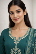 Elegant Green Gadwal Fabric Salwar Suit with Dupatta