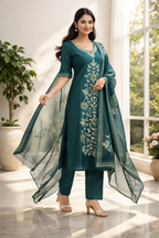 Elegant Green Gadwal Fabric Salwar Suit with Dupatta