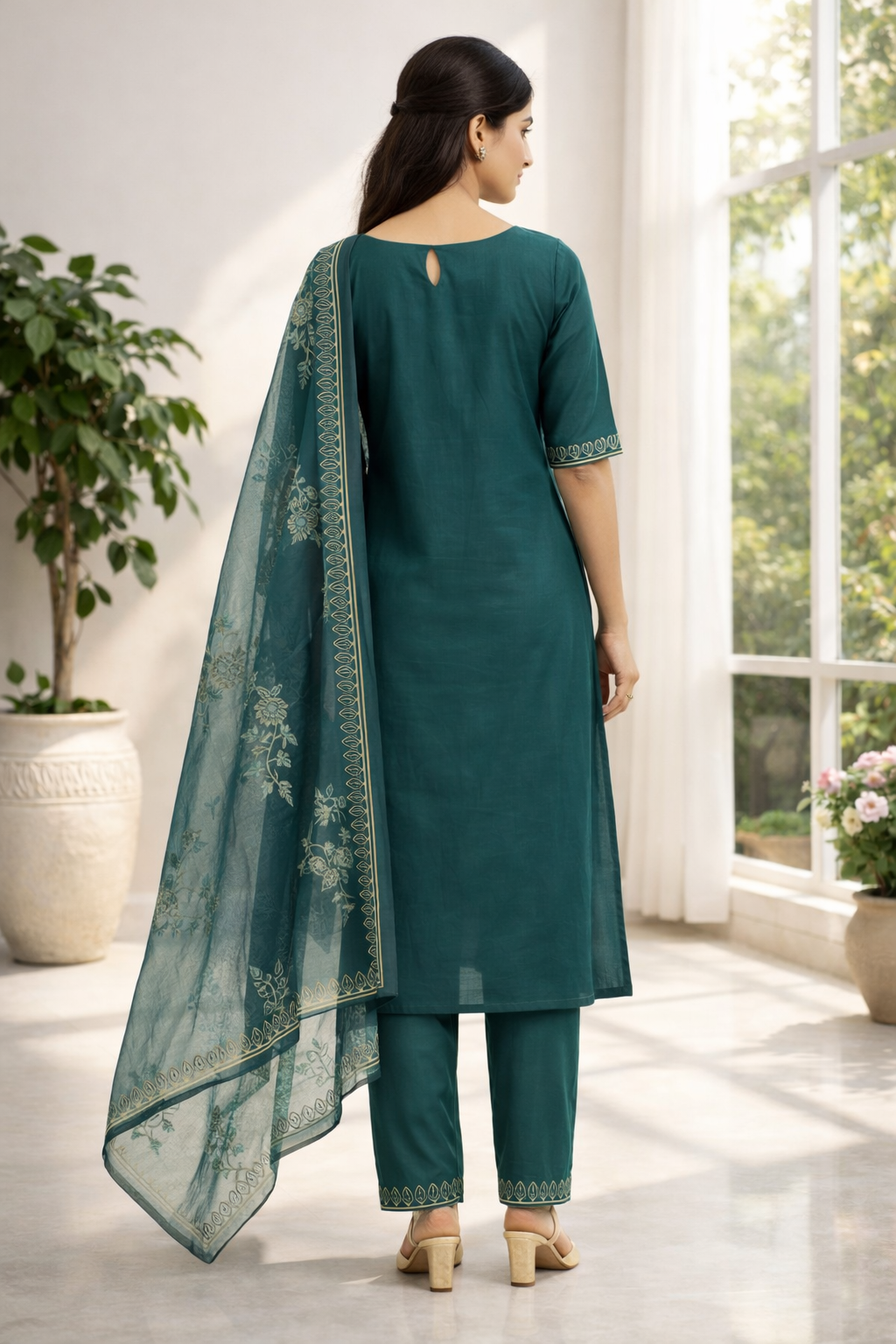 Elegant Green Gadwal Fabric Salwar Suit with Dupatta