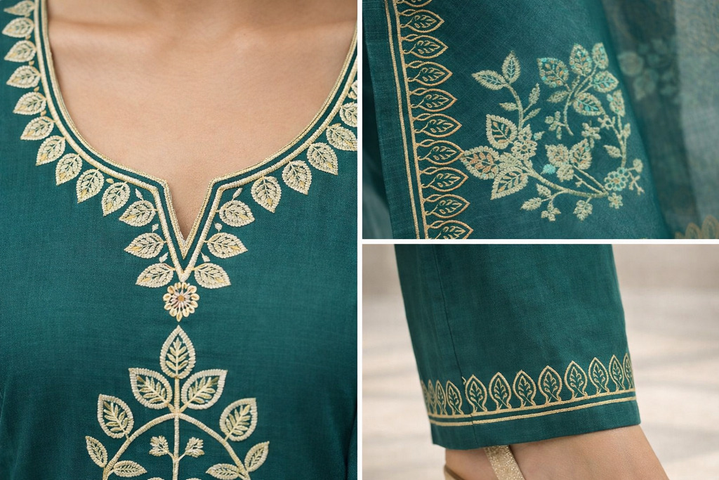 Elegant Green Gadwal Fabric Salwar Suit with Dupatta