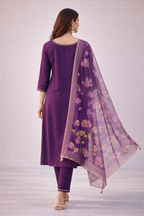 Violet Aari Work Salwar Suit Set with Floral Dupatta