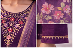 Violet Aari Work Salwar Suit Set with Floral Dupatta