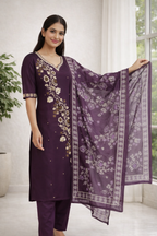 Royal Purple Gadwal Fabric Salwar Suit Set with Dupatta